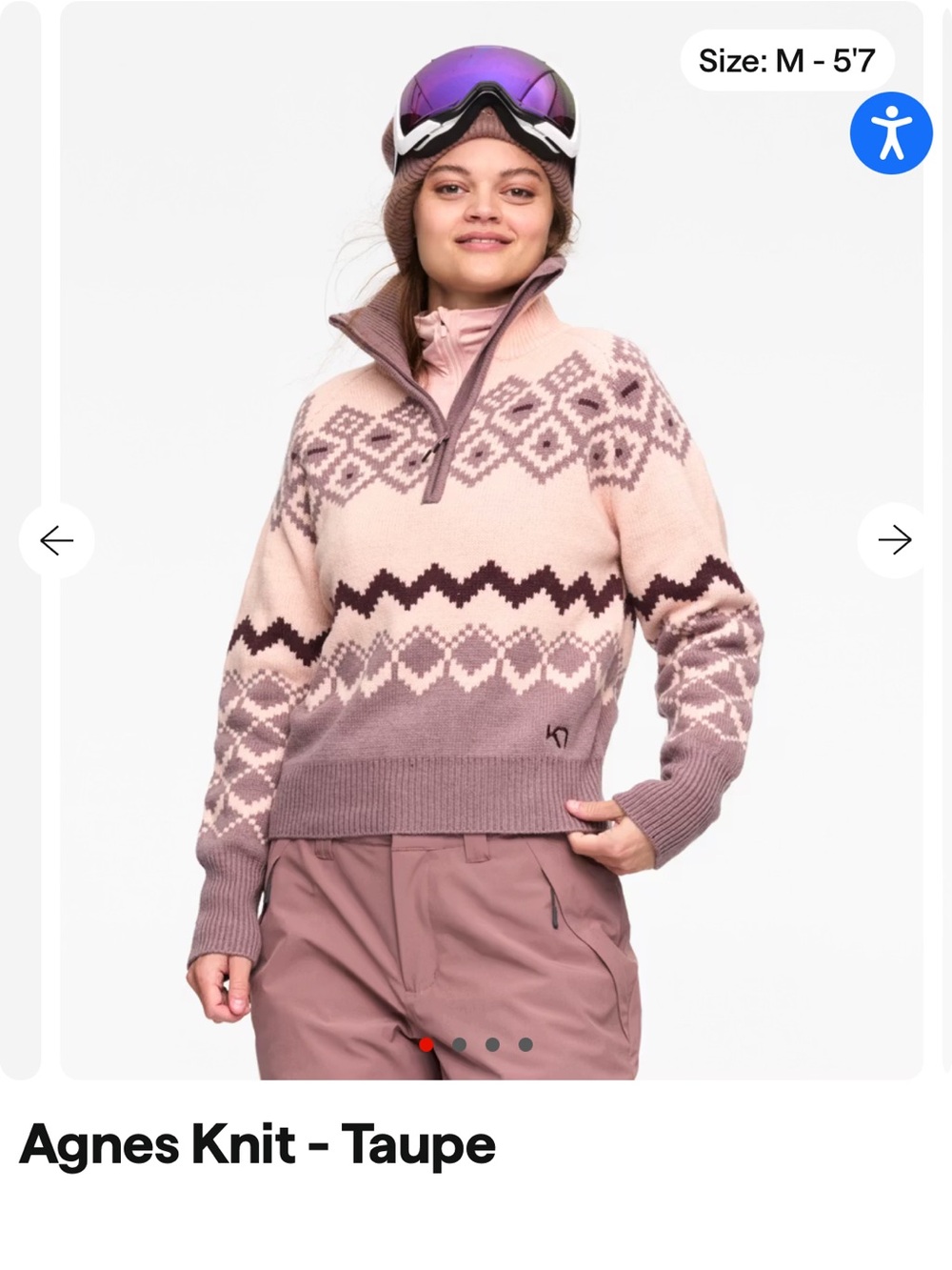 KARI TRAA Knit Taupe Women's Half-Zip Sweater